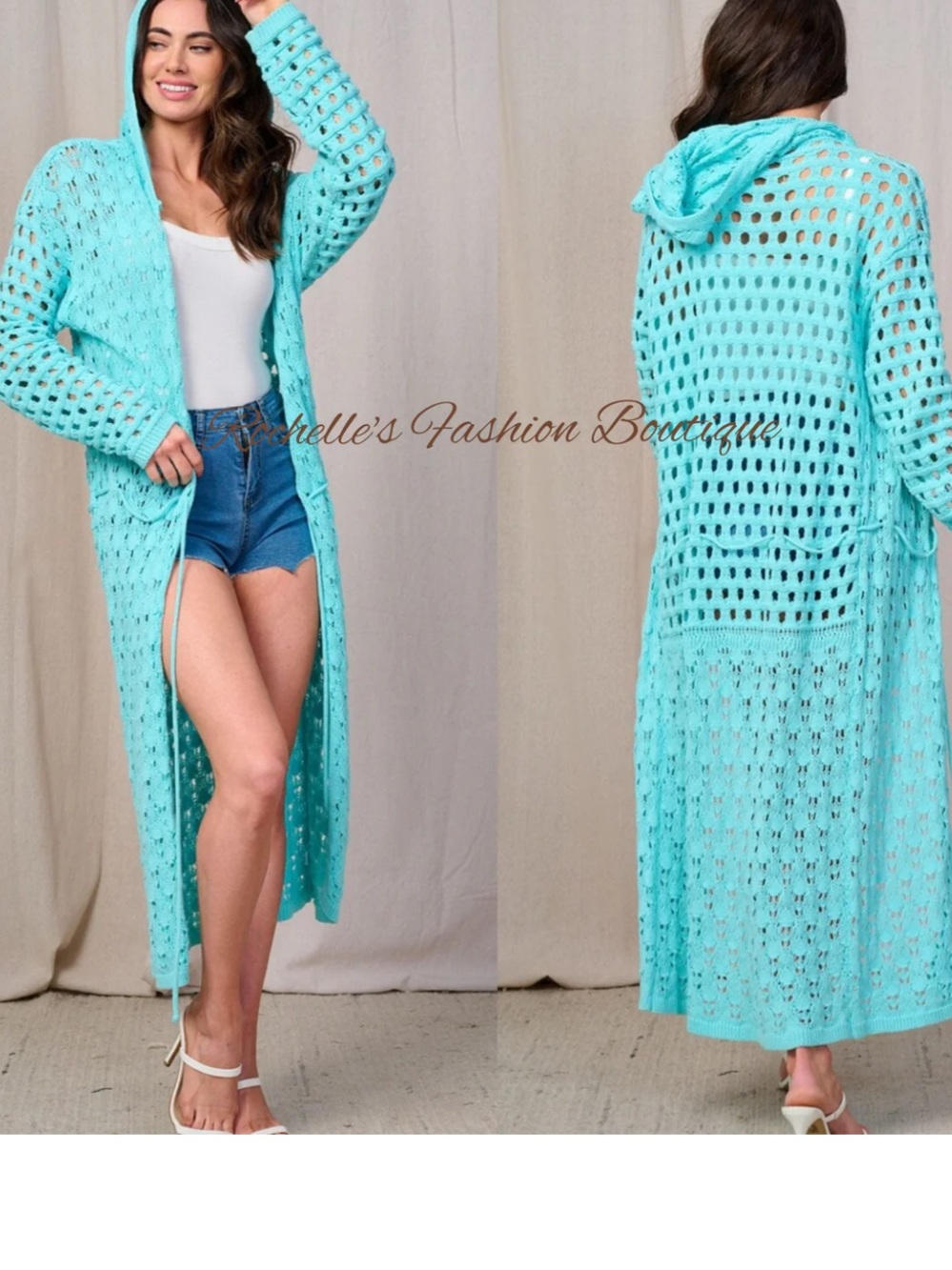 BlueVelvet duster Open-Knit Long Cardigan with Hood tie front Small